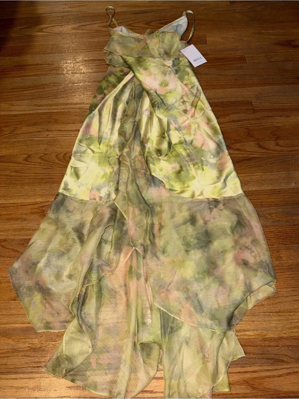 Misa Los Angeles Aina Ruffle Hi-Low Dress Green NWT